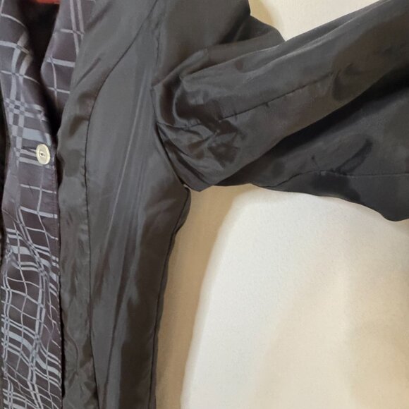 Vintage Y2K Mossimo Black Plaid Double Breasted Lightweight Trench Coat Large - Picture 12 of 15